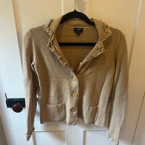 Talbots Pure Merino Wool Tan collar Cardigan Size XS